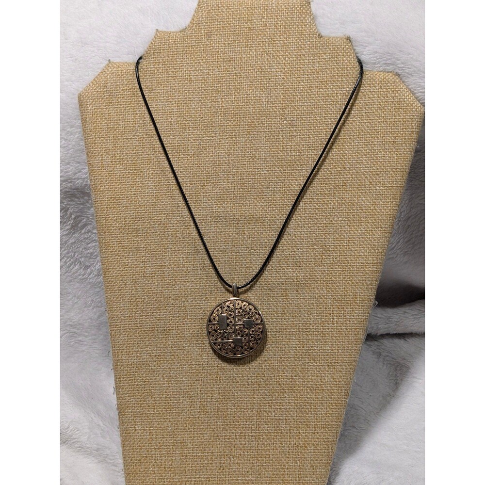 vintage Sarah Coventry circular pendant black cord necklace